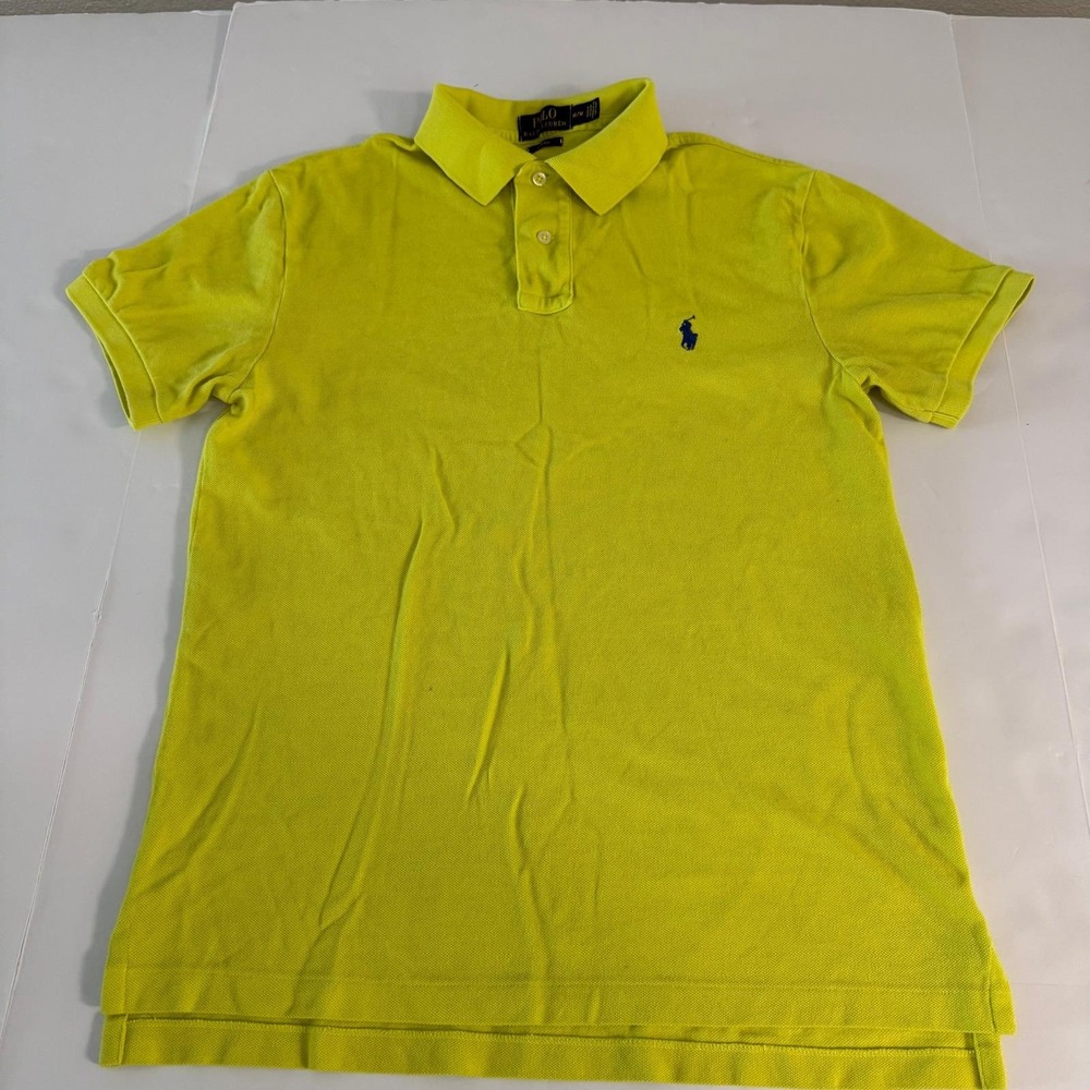 Polo Ralph Lauren Mens Slim Fit Polo Shirt Neon Yellow Lime Green Cotton Medium